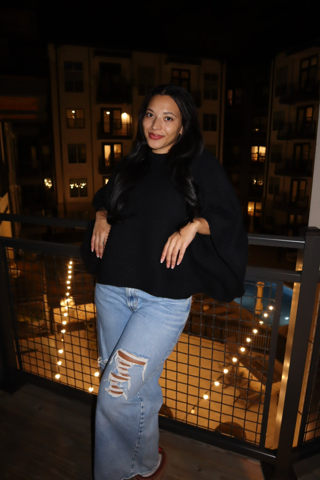 Ariana Black Poncho Top